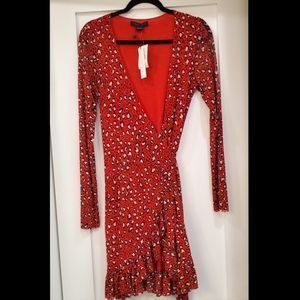 Sanctuary red leopard print wrap dress Large